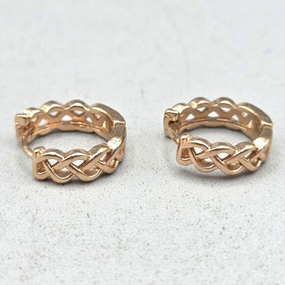 Celtic Knot Gold Plated Hoop Earrings Small Stylish Design Everyday Jewelry - Picture 5 of 7